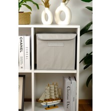 Gri Çizgili Kapaklı Ofis Yatak Odası Oyuncak Havlu Saklama Kutusu Düzenleyici 30 x 30 x 30