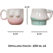 El Yapımı Seramik Kupa Kadın & Erkek / Göğüs & Göbek Çay Kahve Fincanı 2'li Mug Bardak