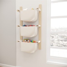 Çok Amaçlı Ahşap 3 Katlı Kumaş Askılı Organizer Oyuncak Sepeti Banyo Mutfak Düzenleyicisi