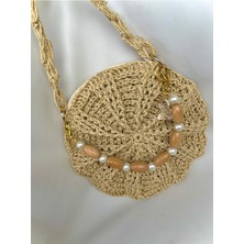 Dna Moda Ahşap Askı Detaylı Hasır Çanta / Makaron Çanta (Ayıcık Anahtarlık )