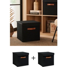 Teknotrust 2 Adet Siyah Jüt Kapaklı Dolap Çamaşır Oyuncak Düzenleyici Katlanır Saklama Kutusu 30 x 30 x 30