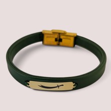 Archin 14 Ayar Altın Plakalı Kadınlara Dikdörtgen Figürlü ve Özgün Derili Sembol Bilekliği-367SEMBOL-YEŞIL