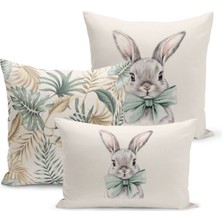 Ilkbahar Serisi Çift Tarafı Dijital Baskılı  3'lü Kırlent Kılıfı Seti (Spring Easter Paskalya)