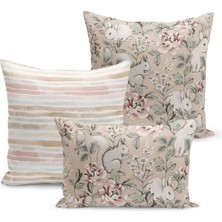 Ilkbahar Serisi Çift Tarafı Dijital Baskılı  3'lü Kırlent Kılıfı Seti (Spring Easter Paskalya)