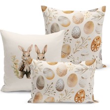 Ilkbahar Serisi Çift Tarafı Dijital Baskılı  3'lü Kırlent Kılıfı Seti (Spring Easter Paskalya)