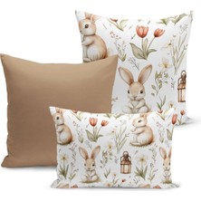 Ilkbahar Serisi Çift Tarafı Dijital Baskılı  3'lü Kırlent Kılıfı Seti (Spring Easter Paskalya)