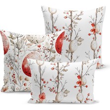 Ilkbahar Serisi Çift Tarafı Dijital Baskılı  3'lü Kırlent Kılıfı Seti (Spring Easter Paskalya)