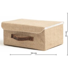 Teknotrust Jüt Kapaklı Dolap Içi Organizer Takı, Makyaj, Banyo, Ofis Düzenleyici Saklama Kutusu 30 x 23 x 13  cm