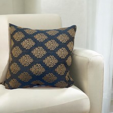 Q Collection Etnik Desenli Nakış Kırlent Kılıfı Seti ( 2'LI),45 x 45  cm  Mavi ve Bej