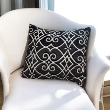 Q Collection Siyah Beyaz Klasik Desenli Dekoratif Kırlent Kılıfı - 45 x 45  cm