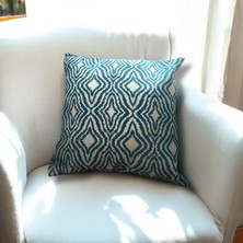 Q Collection Modern Mavi-Beyaz Geometrik Desenli Kırlent Kılıfı - 45 x 45  cm  (1 Adet)