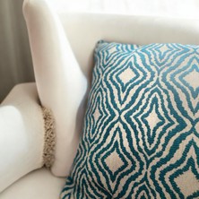 Q Collection Modern Mavi-Beyaz Geometrik Desenli Kırlent Kılıfı - 45 x 45  cm  (1 Adet)