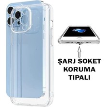 (Tıpalı Şeffaf) Iphone 13 Pro Kamera Koruyuculu Şarj Yeri Tıpalı Yumuşak Şeffaf Silikon Kılıf