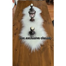 Beyaz Peluş Masa Örtüsü Şık Dekoratif Lüks Modern Dekoratif Runner