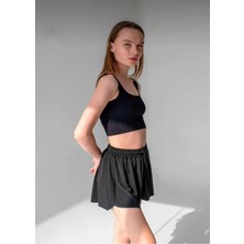 Füme Bol Kesim Taytlı Spor Şort