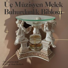 Be Beauty Polyersterden Mamül Vintage Tarz Simli Mum Hediyeli 3 Melekli Buhurdanlık ve Dekoratif Biblo