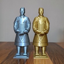 Antik Çinli Asker Biblo / Terracota Dekoratif Biblo / Gümüş-Altın / Lunar Design