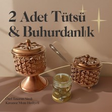 Be Beauty Bronz Renk 2 Adet Şık Tasarımlı Metal Tütsü & Buhurdanlık Seti (Simli Mum Hediyeli) Mod8