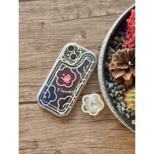 iPhone 14 Çiçek Desenli Popsoketli Şeffaf Kılıf