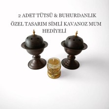 Be Beauty Bronz Renk 2 Adet Mangal Tasarımlı Metal Tütsü & Buhurdanlık Seti (Simli Mum Hediyeli) MOD12
