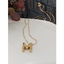 Stainless Steel Çelik M Balon Harf Kolye 60 cm