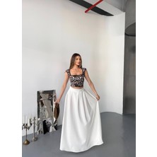 Butik Leopar Desenli Kare Yaka Crop