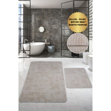 Teksev Kare Plus Krem Büyük Ebat (80 x 150 + 50 x 80  cm ) 2'li Banyo Paspası Yıkanabilir Klozet Takımı
