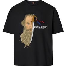 Book OrBook Tolstoy Savaş ve Barış Rusça  Çift Iplik Dokumalı Rahat Kalıp PAMUK T-Shirt