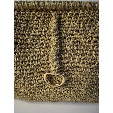 Bright3 Altın Renkli Simli Abiye Clutch , Portföy Çanta, Astarlı , El Yapımı, Elde Örme, Metal Gizli Burslu