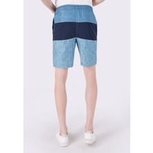 Slim Fit Baskılı Erkek Mavi Deniz Şortu