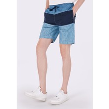 Slim Fit Baskılı Erkek Mavi Deniz Şortu