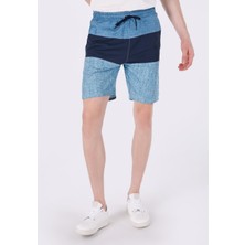 Slim Fit Baskılı Erkek Mavi Deniz Şortu