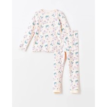 LC Waikiki Lcw Kids Pembe Bisiklet Yaka Baskılı Uzun Kollu Kız Çocuk Pijama Takımı