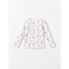 LC Waikiki Lcw Kids Pembe Bisiklet Yaka Baskılı Uzun Kollu Kız Çocuk Pijama Takımı