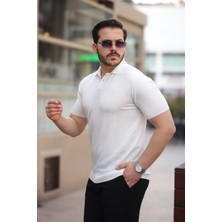 Erkek Polo Yaka Saç Örgü Polyemid T-Shirt Triko Terletme Yapmaz