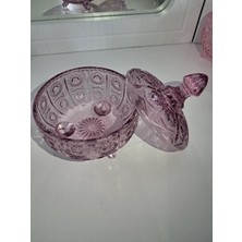 Evvel AVM Elmas Kesim Desenli Kapaklı Cam Şekerlik – Mor Renk