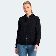 Slazenger KINET IN Kadın Fermuarlı Kapüşonlu Cepli Siyah Sweatshırt