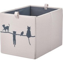 Düzenleyici Kedi Desenli Kare Kutu Meridyendukkan Evdüzeni Düzenleme Saklama Kutusu 26 x 37 x 26  cm  Bej