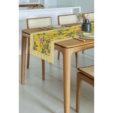 Sarı Zemin Botanik Çiçekler Tasarımlı Lazer Kesim Runner 48X135CM