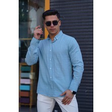 Jack Caprio Erkek Slim Düğmeli %100 Pamuk Yazlık Flamalı Keten Gömlek Yüksek