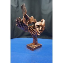 Dekoratif Soyut Üçlü Yüz Biblo Heykel – Ofis Dekorasyon Ev Dekor Hediyelik Aksesuar 32  cm