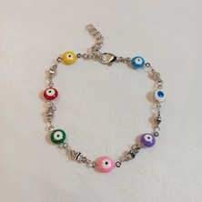 Crystal Atelier Renkli Nazar Boncuklu Gümüş Kaplama Sıralı Bileklik