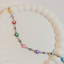 Crystal Atelier Renkli Nazar Boncuklu Gümüş Kaplama Sıralı Bileklik