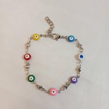 Crystal Atelier Renkli Nazar Boncuklu Gümüş Kaplama Sıralı Bileklik