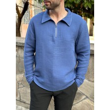 Paseam Atelier 4 Kat Müslin Yazlık Rahat Mavi Erkek Gömlek