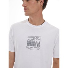 LTB Erkek Sıfır Yaka Kısa Kollu Regular Beyaz T-shırt