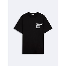 LTB Erkek Kısa Kollu Sıfır Yaka Slogan Baskılı Regular Siyah T-shırt