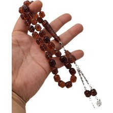 Han Ticarethane Özel Model Çay Rengi Tonları İşlemeli Toz Kehribar Tesbih