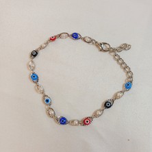 Crystal Atelier Gümüş Kaplama Renkli Nazar Boncuğu İşlemeli Bileklik, İnci Boncuk Cam Göz Nazar Boncuğu Xuping Bileklik  