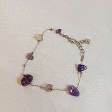 Crystal Atelier Ametist Bileklik - Doğaltaş Takı - Gerçek Amatist Doğaltaş - Sertifikalı Ametist Doğaltaş Gümüş Kaplama Zincir Bileklik